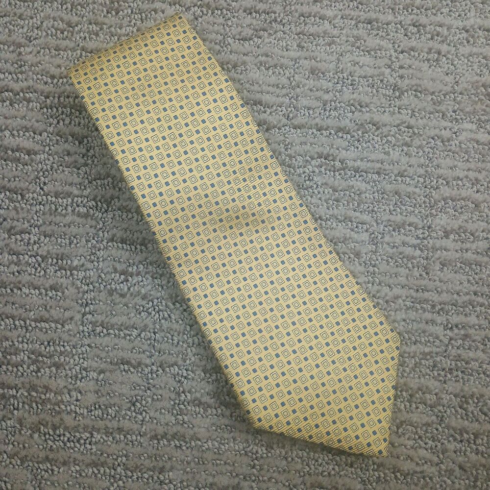 Lauren Ralph Lauren Yellow and Blue Geometric Square Silk Tie